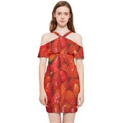 Colorful Strawberries At Market Display 1 Shoulder Frill Bodycon Summer Dress by dflcprintsclothing