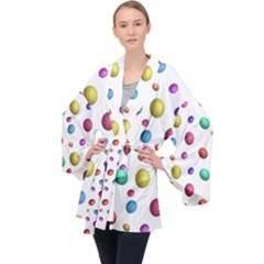 Egg Easter Texture Colorful Long Sleeve Velvet Kimono  by HermanTelo