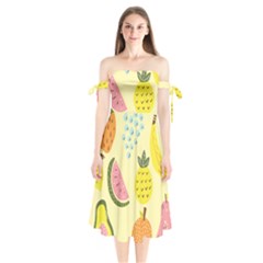 Fruit Shoulder Tie Bardot Midi Dress by HermanTelo
