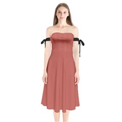Blush Red - Shoulder Tie Bardot Midi Dress by FashionLane