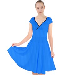 Azure Blue - Cap Sleeve Front Wrap Midi Dress by FashionLane