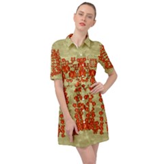Roses Decorative In The Golden Environment Belted Shirt Dress