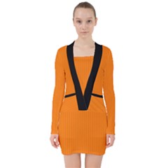 Turmeric Orange - V-neck Bodycon Long Sleeve Dress by FashionLane