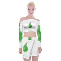 Pear Fruit Watercolor Painted Off Shoulder Top With Mini Skirt Set by Mariart