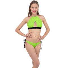 Chartreuse Green - Cross Front Halter Bikini Set by FashionLane