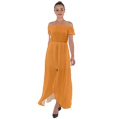 Deep Saffron - Off Shoulder Open Front Chiffon Dress by FashionLane