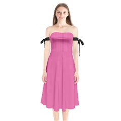Just Pink - Shoulder Tie Bardot Midi Dress by FashionLane