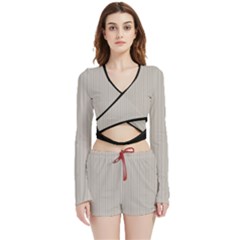Pale Grey - Velvet Wrap Crop Top And Shorts Set by FashionLane