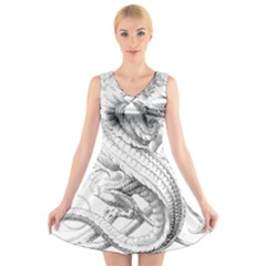Dragon Lizard Vector Monster V-neck Sleeveless Dress