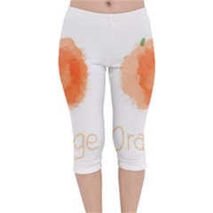 Orange Fruit Watercolor Painted Velvet Capri Leggings 