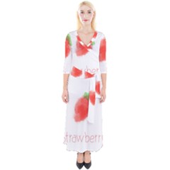 Strawbery Fruit Watercolor Painted Quarter Sleeve Wrap Maxi Dress