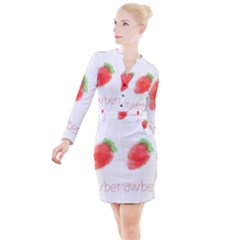 Strawbery Fruit Watercolor Painted Button Long Sleeve Dress