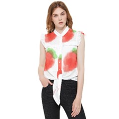 Strawbery Fruit Watercolor Painted Frill Detail Shirt