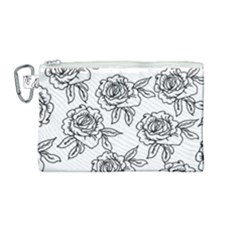 Line Art Black And White Rose Canvas Cosmetic Bag (medium) by MintanArt