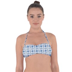 Blue Floral Pattern Halter Bandeau Bikini Top by MintanArt