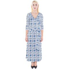 Blue Floral Pattern Quarter Sleeve Wrap Maxi Dress by MintanArt
