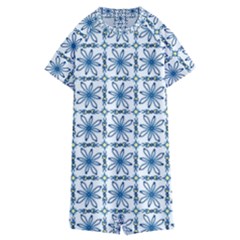 Blue Floral Pattern Kids  Boyleg Half Suit Swimwear by MintanArt