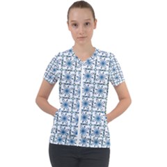 Blue Floral Pattern Short Sleeve Zip Up Jacket by MintanArt