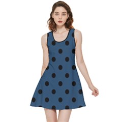 Large Black Polka Dots On Aegean Blue - Inside Out Reversible Sleeveless Dress by FashionLane