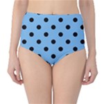 Large Black Polka Dots On Aero Blue - Classic High-Waist Bikini Bottoms