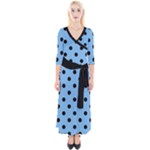 Large Black Polka Dots On Aero Blue - Quarter Sleeve Wrap Maxi Dress