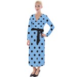 Large Black Polka Dots On Aero Blue - Velvet Maxi Wrap Dress