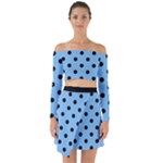 Large Black Polka Dots On Aero Blue - Off Shoulder Top with Skirt Set