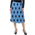 Large Black Polka Dots On Aero Blue - Classic Velour Midi Skirt 