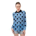 Large Black Polka Dots On Aero Blue - Long Sleeve Chiffon Shirt