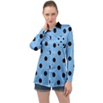 Large Black Polka Dots On Aero Blue - Long Sleeve Satin Shirt