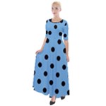 Large Black Polka Dots On Aero Blue - Half Sleeves Maxi Dress