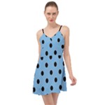 Large Black Polka Dots On Aero Blue - Summer Time Chiffon Dress