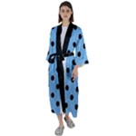 Large Black Polka Dots On Aero Blue - Maxi Satin Kimono