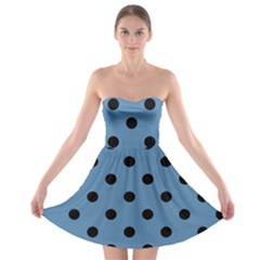 Large Black Polka Dots On Air Force Blue - Strapless Bra Top Dress