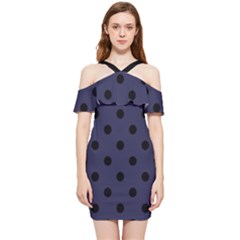 Large Black Polka Dots On Astral Aura - Shoulder Frill Bodycon Summer Dress by FashionLane