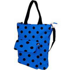 Large Black Polka Dots On Azure Blue - Shoulder Tote Bag