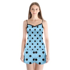 Large Black Polka Dots On Baby Blue - Satin Pajamas Set by FashionLane