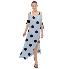 Large Black Polka Dots On Beau Blue - Maxi Chiffon Cover Up Dress by FashionLane