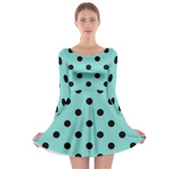 Large Black Polka Dots On Tiffany Blue - Long Sleeve Skater Dress by FashionLane