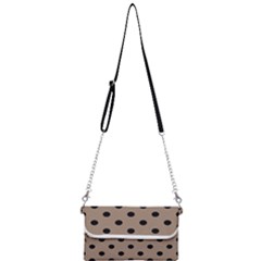Large Black Polka Dots On Beaver Brown - Mini Crossbody Handbag by FashionLane