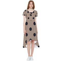 Large Black Polka Dots On Beaver Brown - High Low Boho Dress by FashionLane