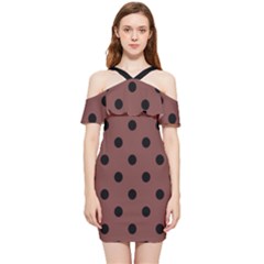 Large Black Polka Dots On Bole Brown - Shoulder Frill Bodycon Summer Dress by FashionLane