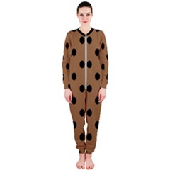 Large Black Polka Dots On Bone Brown - Onepiece Jumpsuit (ladies)  by FashionLane