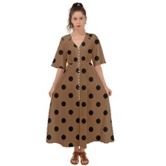 Large Black Polka Dots On Brown Bear - Kimono Sleeve Boho Dress by FashionLane