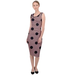 Large Black Polka Dots On Burnished Brown - Sleeveless Pencil Dress by FashionLane