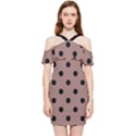Large Black Polka Dots On Burnished Brown - Shoulder Frill Bodycon Summer Dress View1
