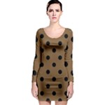 Large Black Polka Dots On Coyote Brown - Long Sleeve Bodycon Dress