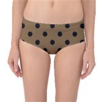 Large Black Polka Dots On Coyote Brown - Mid-Waist Bikini Bottoms