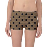 Large Black Polka Dots On Coyote Brown - Reversible Boyleg Bikini Bottoms