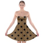 Large Black Polka Dots On Coyote Brown - Strapless Bra Top Dress